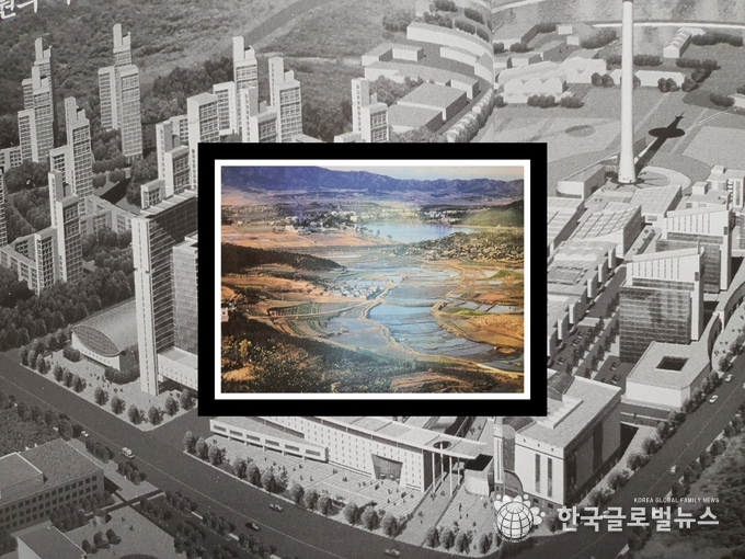 수원컨벤션센터21 조감도(1996) 안에 개발전 광교 모습