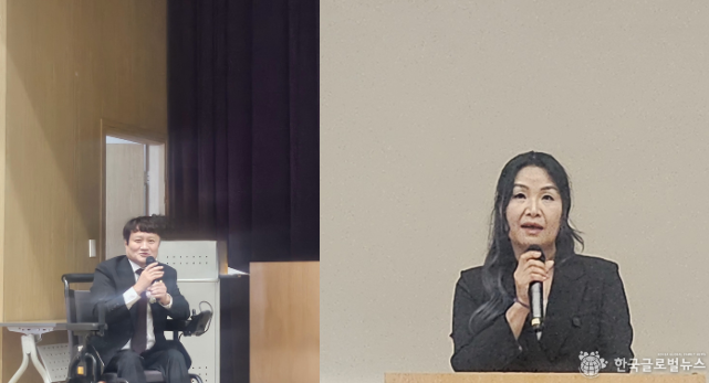 사진 왼쪽 이종갑 회장과 오른쪽 조창순 회장이 인사말을 전하고있다.