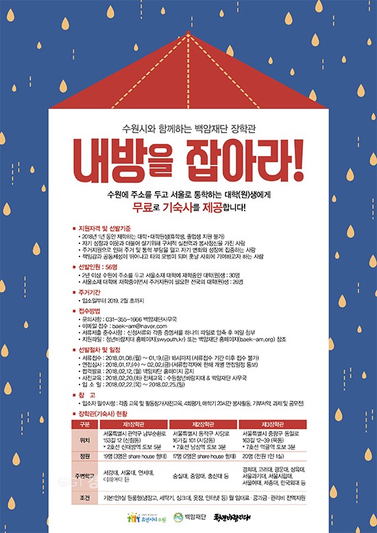 수원시는 서울 소재 대학에 재학 중(휴학생 제외)이거나 입학 예정인 대학(원)생‘2018 내 방을 잡아라’ⓒ경기타임스