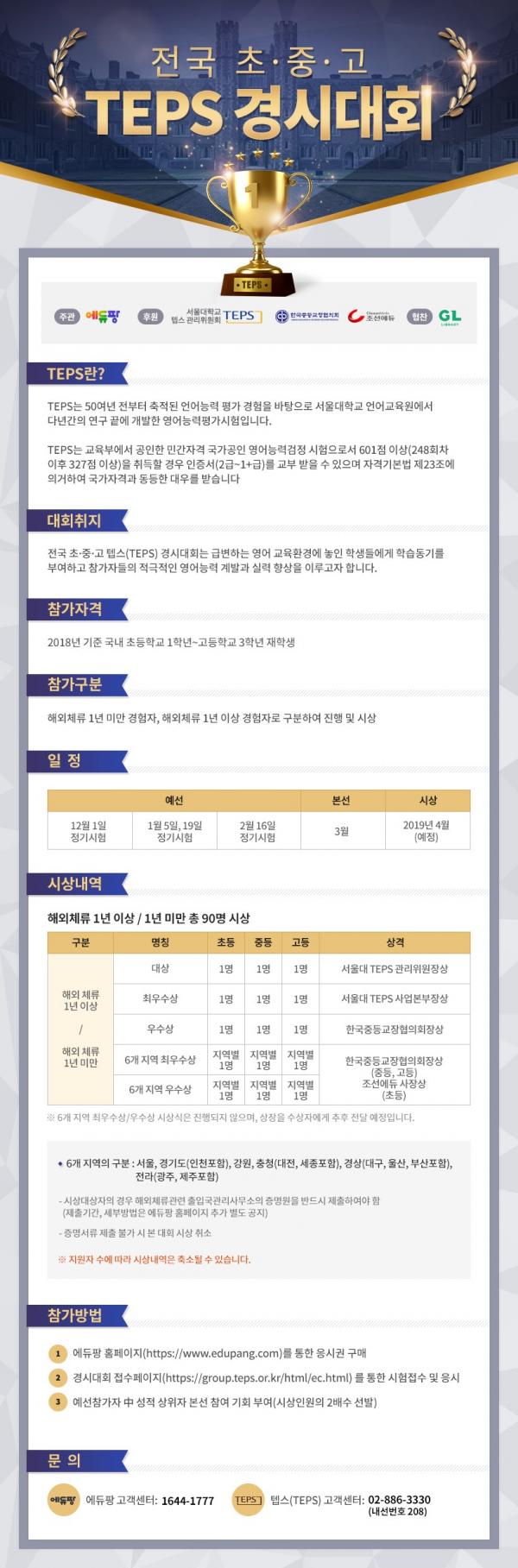 ▲ 에듀팡, “전국 초·중·고 텝스 경시대회” 개최로 글로벌 인재육성,영어 능력계발과 학업동기 고취 유도