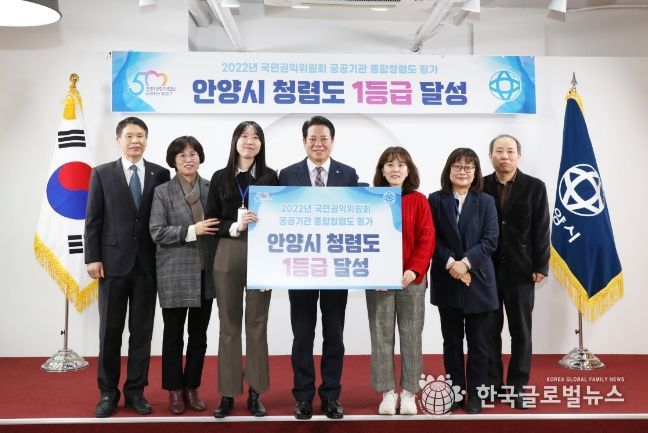 안양시, 국민권익위원회 '종합청렴도' 평가 1등급 달성