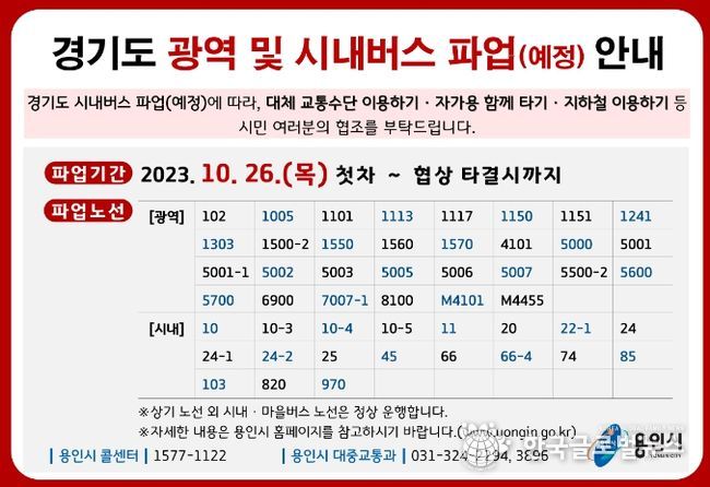 용인특례시가 26일 경기도 버스파업에 대비해 비상수송대책을 마련했다