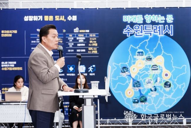 이재준 시장이 지난해 11월 열린 수원시 창업생태계활성화포럼에서 발언하고 있다.