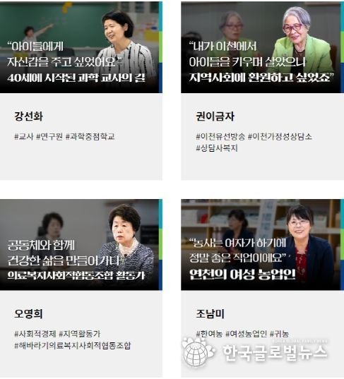 경기도 여성활동 온라인전시관 인물별 구술영상 썸네일 캡쳐