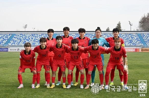 대만과의 아시안컵 조별리그 2차전에 선발로 나선 여자 U-20 대표팀의 모습.