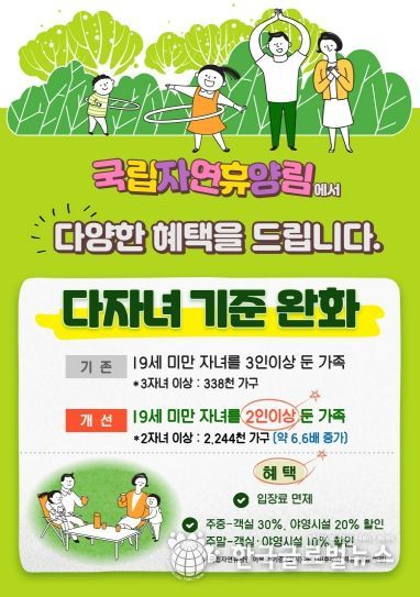 산림청 국립자연휴양림 다자녀 기준 완화