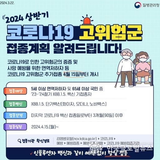 65세 이상 등 코로나19 고위험군 추가접종 실시