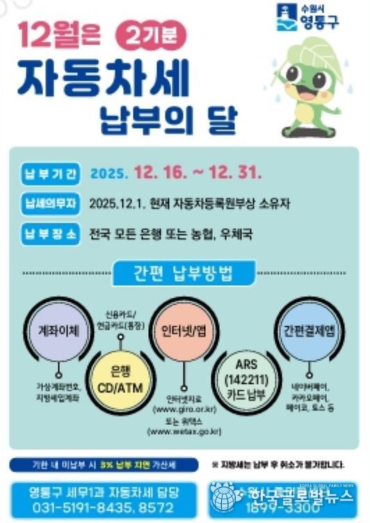수원시 영통구, 12월은 자동차세 납부의 달