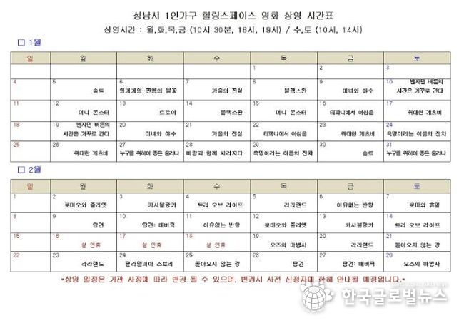 성남시, 1인 가구 위한 ‘추억의 할리우드 영화’ 120회 무료 상영