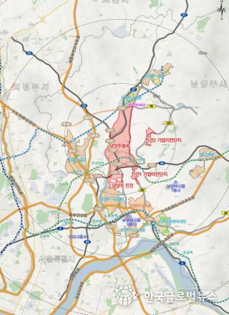 왕숙지구 및 기업이전단지 위치도