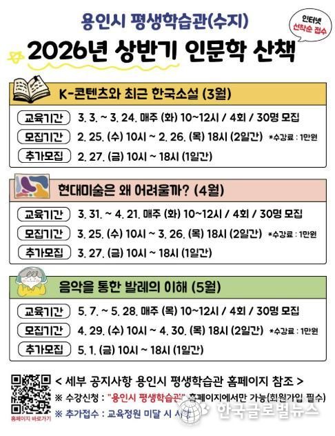 용인시평생학습관 인문학 산책 수강생 모집 포스터