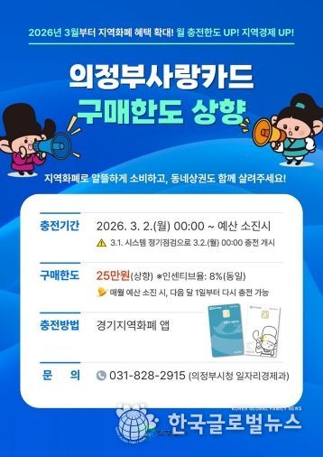 의정부시, 3월부터 의정부사랑카드 월 구매 한도 상향