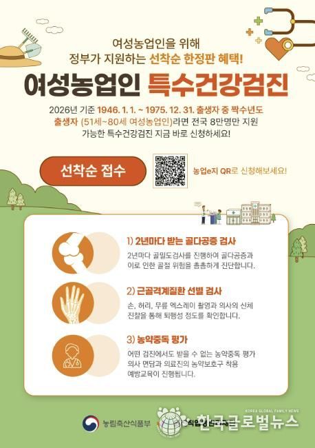 2026년 여성농업인 특수건강검진 포스터